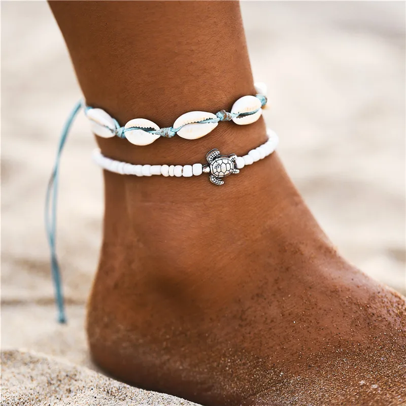 Bohemian Ocean Beach Starfish Turtle Shell Pendant Anklets Multi Layered Beads Ankle Bracelet Foot Jewel | Украшения и аксессуары