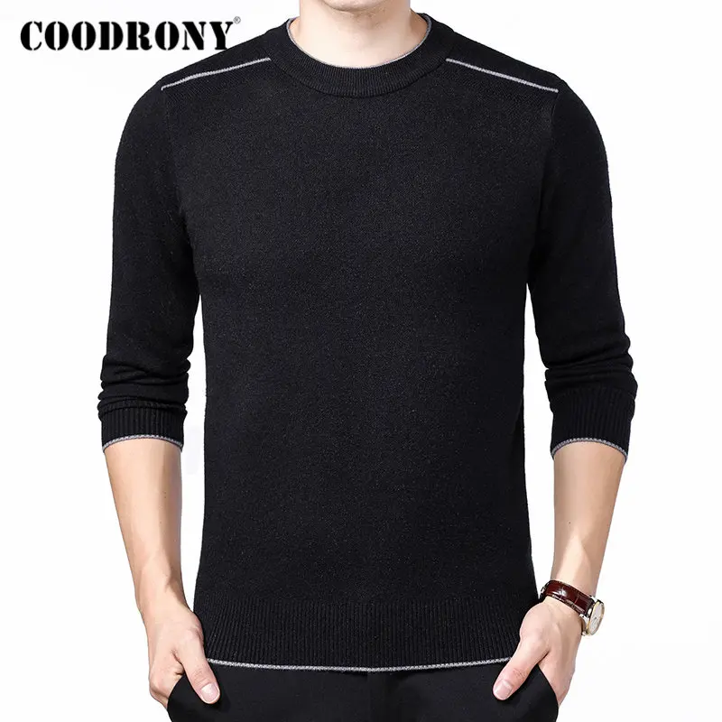 COODRONY Brand Sweater Men Classic Casual O-Neck Pullover Men Autumn Winter Thick Warm Pull Homme Cashmere Woolen Knitwear 91108 - Цвет: Черный