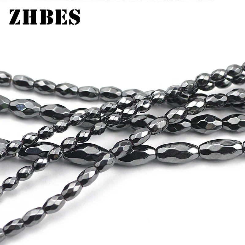 

Natural Black Hematite Stone Faceted Rice grains bead 3/4/5/6MM Spacer oval Loose beads For DIY Jewelry Making Bracelet Findings
