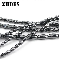 natural black hematite stone faceted rice grains bead 3456mm spacer oval loose beads for diy jewelry making bracelet findings