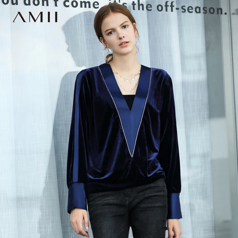 Женская блузка Amii с треугольным вырезом и рукавом фонариком 11830147|Блузки| |