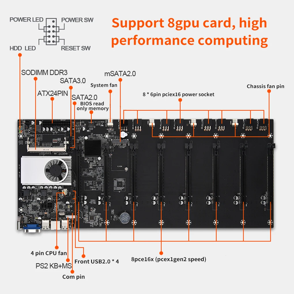 Preise BTC-37 Bergbau Motherboard SATA 3,0 8 GPU PCI-E 16X Motherboard Mit USB 2,0 DDR3 Speicher Slots Computer Teile