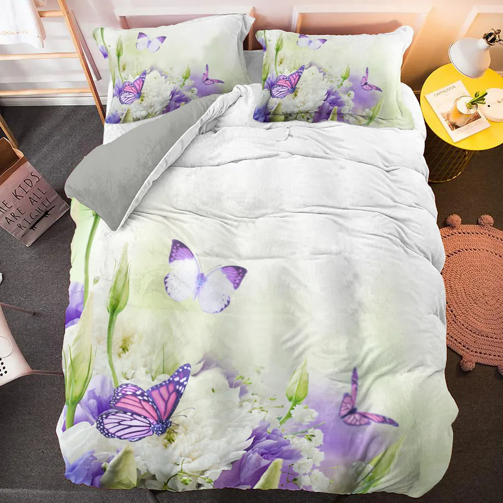 

3d Butterfly Bedding Set Aniaml Duvet Cover Colorful Bedclothes 2/3Pcs With Pillowcase Bed Set Queen Size Simple Home Textile