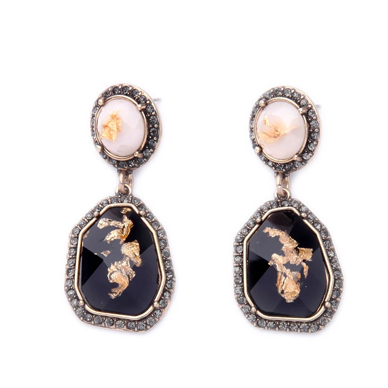 

Vintage Black Resin Stone Drop Earring OL Style For Office Women Gift Jewelry Antique Gold Color Earrings Accessories