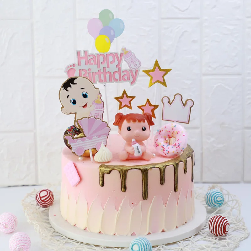 8pcs/set Cute Baby Tooth Cake Cupcake Toppers Shower Happy Birthday Party Girls Boy Decor Gift | Дом и сад