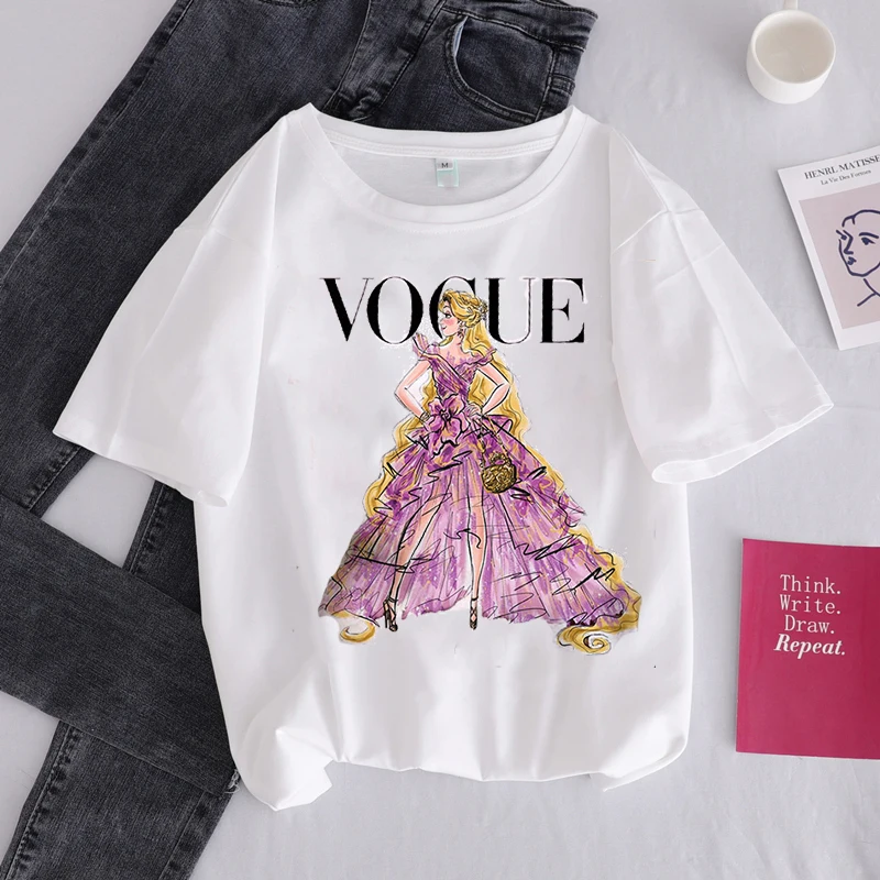 Летняя женская Футболка Harajuku kawaii с принтом Vogue топы короткими рукавами и футболки