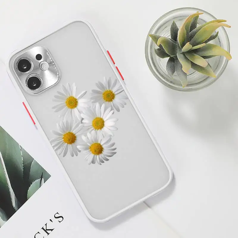 

Flower daisy Phone Case For iPhone 12 11 Mini Pro XR XS Max 7 8 Plus X Matte transparent White Back Cover