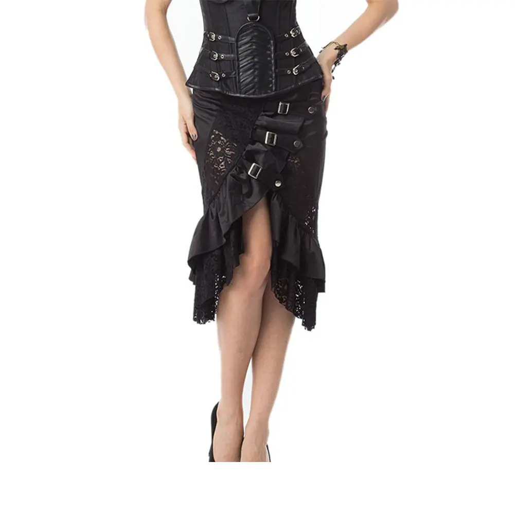 Новогоднее платье для вечерние Черная кружевная юбка в стиле панк-рок готика с