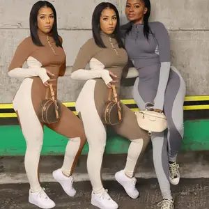 Повседневный Спортивный костюм в стиле пэчворк, женский спортивный костюм для бега на осень и зиму, укороченный топ для фитнеса + леггинсы, облегающий комплект из двух предметов, наряды 3XL