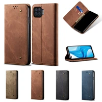 cute solid color flip leather phone cases for oppo reno 6 5z 5f 4f 3 2f find x3 x2 lite shell denim pattern wallet bracket cover