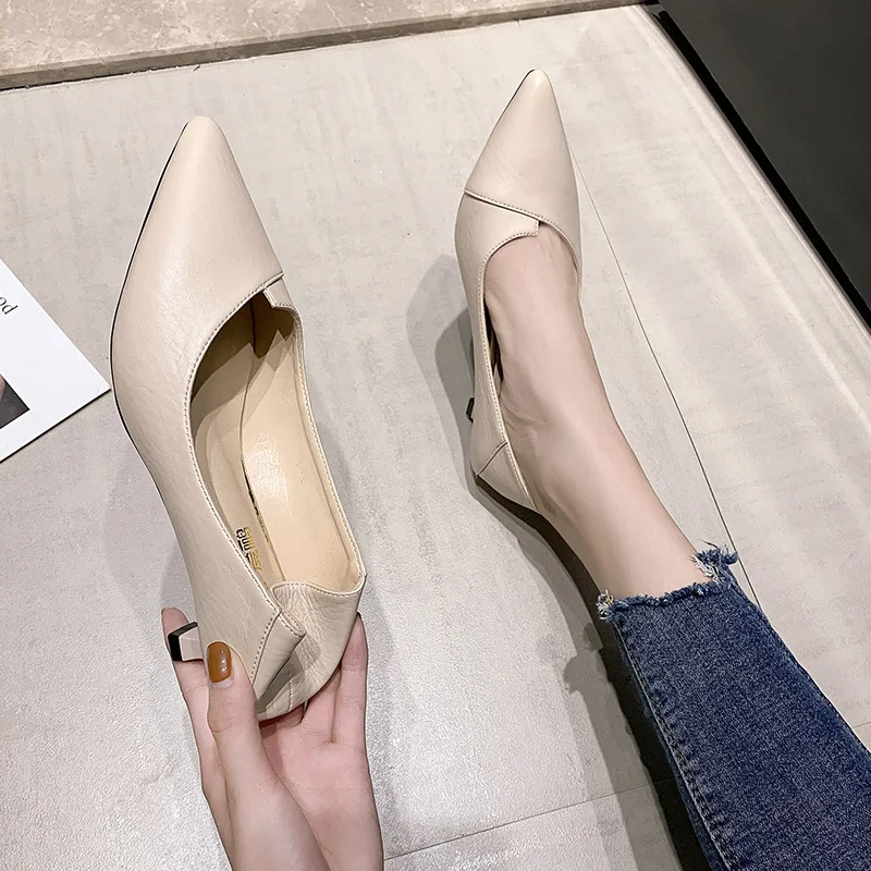 

2021 spring new all-match shallow mouth solid color female stiletto mid-high heels 928