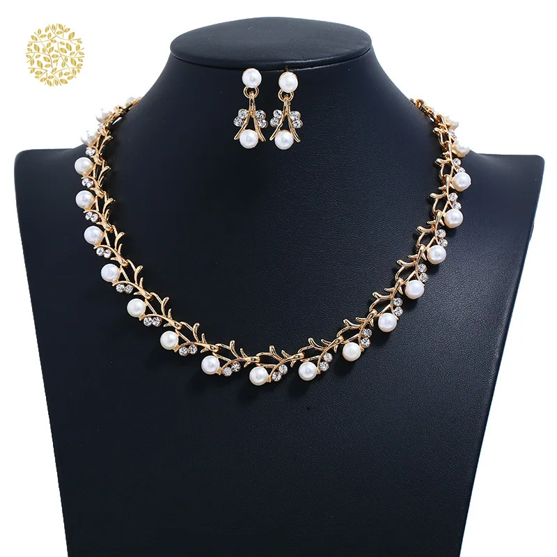 

Imitation Pearl Wedding Necklace Earring Sets Bridal Jewelry Sets For Women Elegant Party Gift DWH5