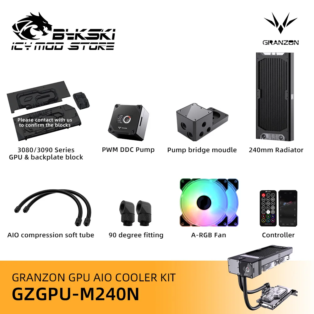 bykski granzon gpu aio cooler kit for rtx 3080 3090 video card mod vga pc water cooling smart speed control pwm pump gzgpu m240n free global shipping