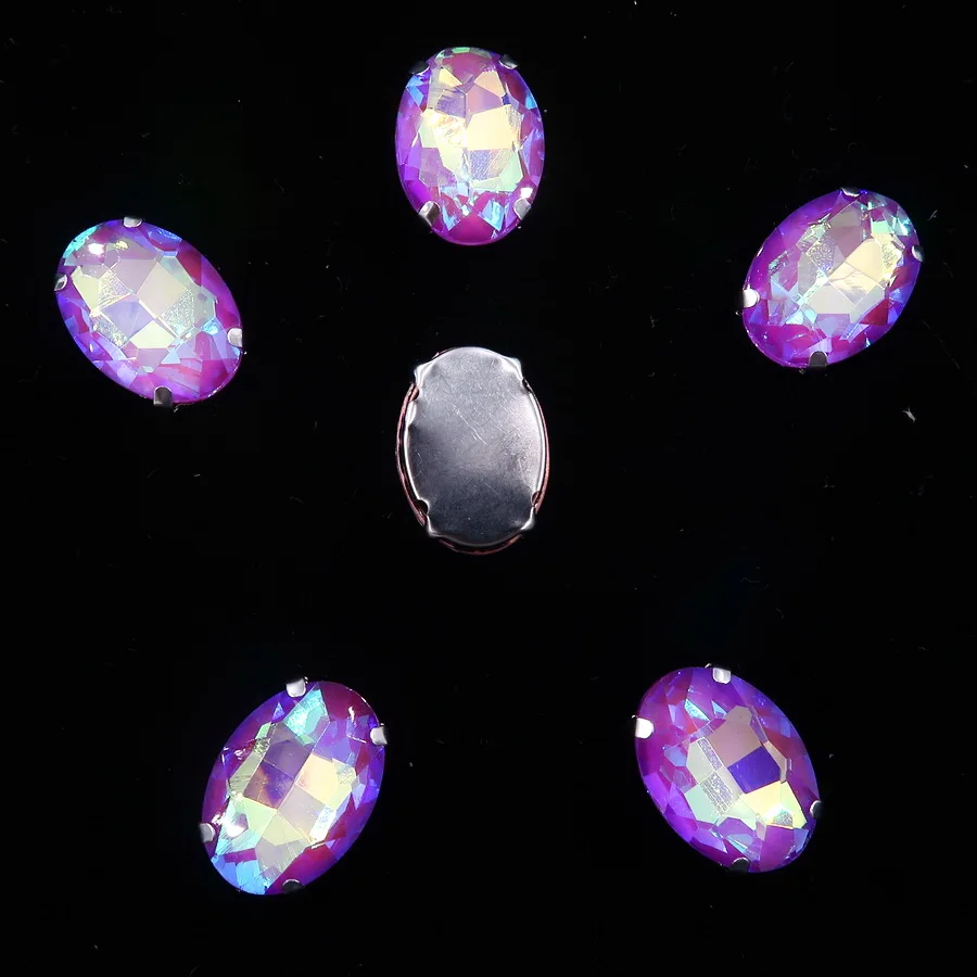A37 Purple AB Серебряные коготь настройки 20 шт/п 10x14 мм 13*18 мм желе конфеты AB цвета стекло Кристалл овальной формы пришить стразы аппликация diy отделка - Цвет: A37 Purple AB