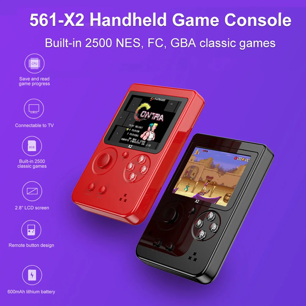 Игровая консоль 561 X2 2 8 дюйма ностальгическая портативная игровая со встроенным