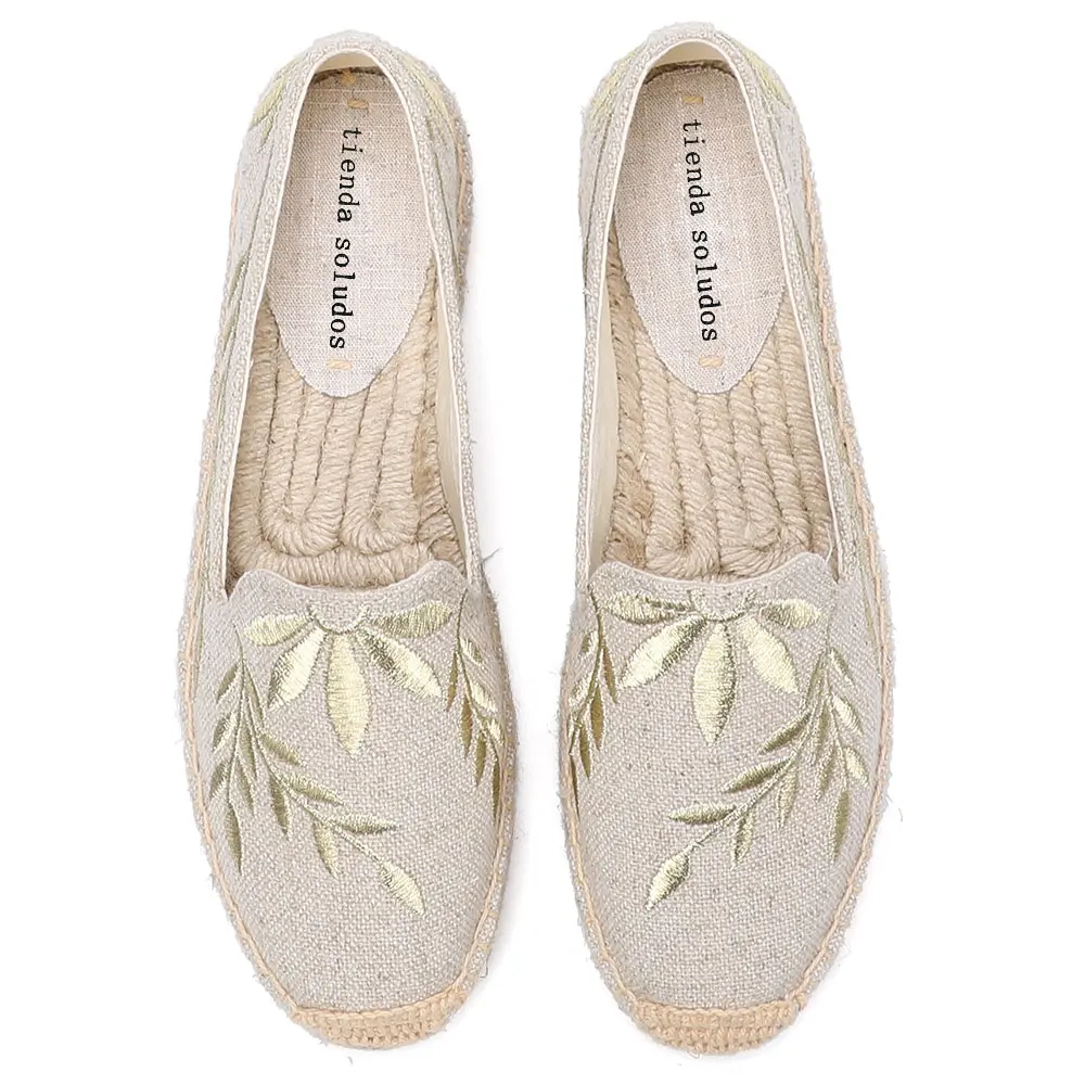 

2021 Hot Sale Real Flat Platform Hemp Rubber Slip-on Casual Floral Zapatillas Mujer Sapatos Womens Espadrilles Flat Shoes