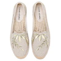 2021 hot sale real flat platform hemp rubber slip on casual floral zapatillas mujer sapatos womens espadrilles flat shoes