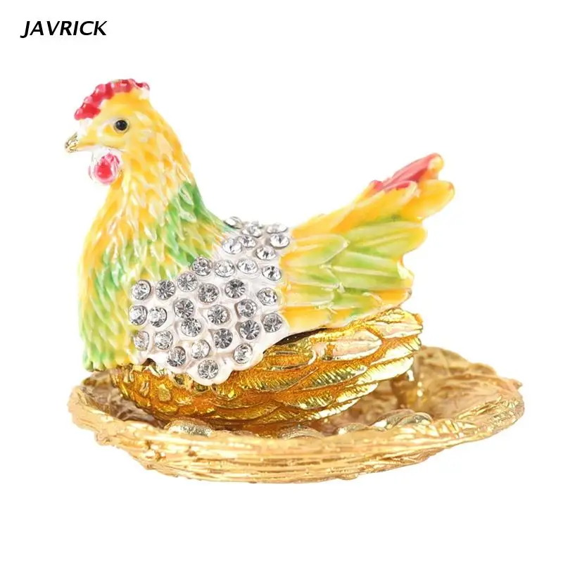 

Cute Hen Statue Figurine Trinket Boxes Hinged Jewelry Box Hand Painted Enameled Hen Ring Holder Gift for Women Girls