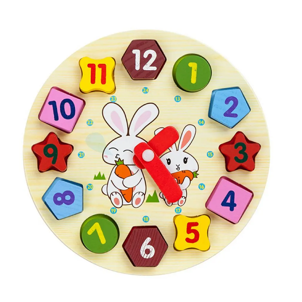 

Развивающие игрушки, цветной мультяшный кролик, цифровые часы, подходящая форма, Развивающие деревянные Игрушки для раннего детства