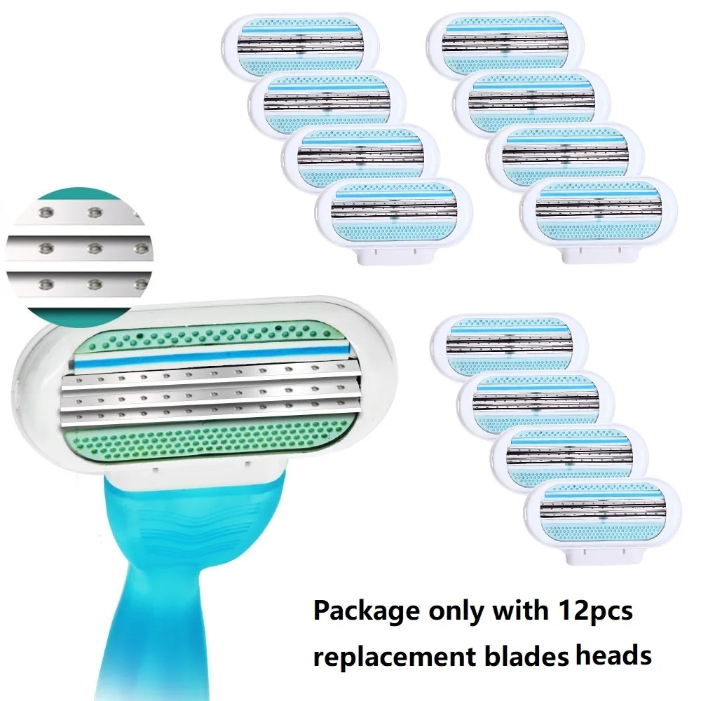 

12Pcs/lot Razor Replacement Blades Shavers Heads 3-layers Safety Blade For Female Shaving Body Hair Removal Facial Care Tools