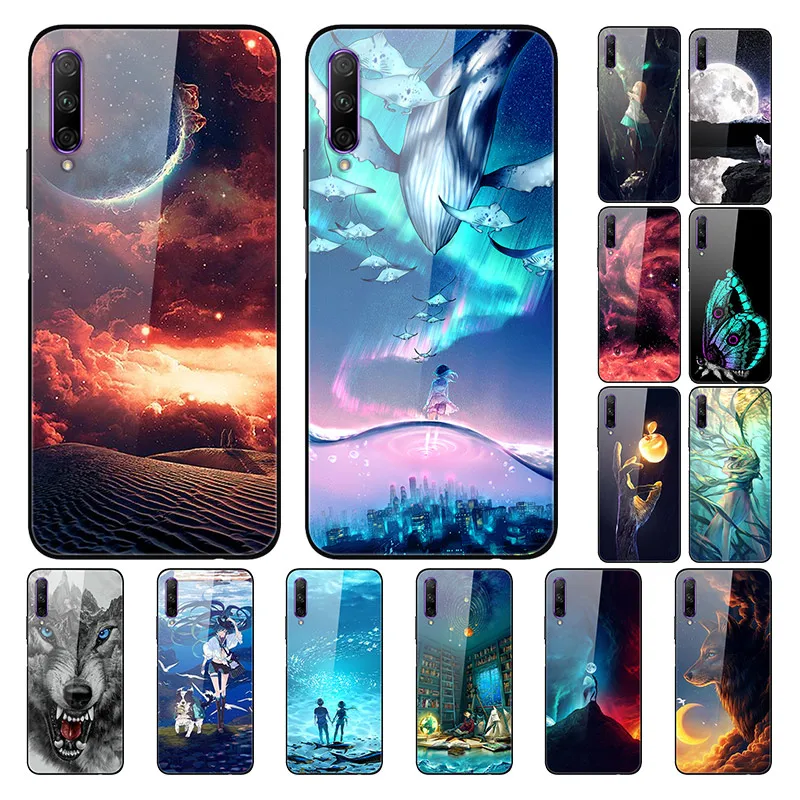 

Glass Case For Honor 9X Pro Play 3 Phone Case Back Cover With Black Silicone Bumper Series 3