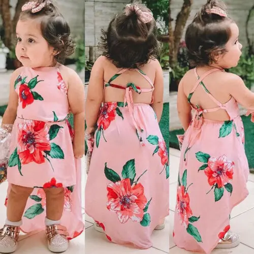 

2019 Toddler Kids Baby Girls Summer Cute Flower Backless Party Pageant Dress Sundress