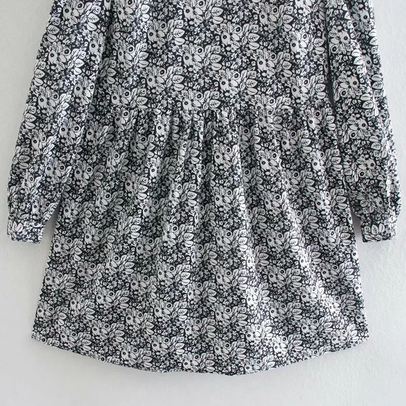 

Alldoke Vintage Flower Print Lantern Sleeve Dress Women Stand Ruffles A-line Dresses Spring Summer High Waist Mini Dress Vestido