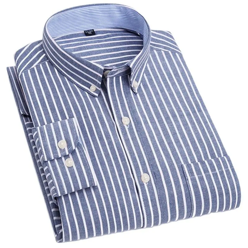

Spring Autumn Long Sleeve striped Man shirt with Pokets 56% Cotton Fabric thin Business Casual Men's clothing larger size