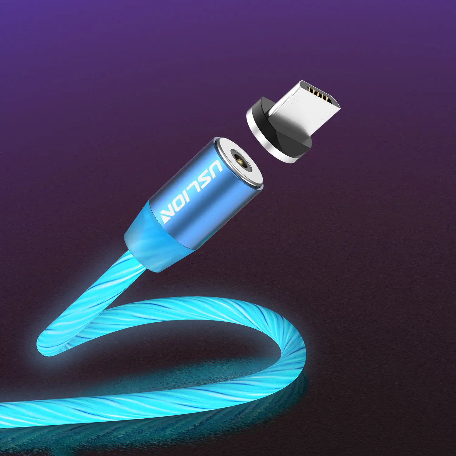 Синий USLION светодиодный светильник кабель для iPhone 11 Магнитный USB кабель Быстрая зарядка светодиодный светильник кабель для samsung S10 Micro USB кабель - Цвет: Синий