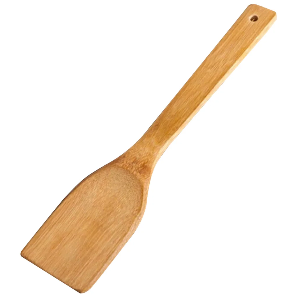 2 Pcs Bamboo Wood Kitchen Spatula Slotted Non-Stick Heat Resistant Cooking Spoon Baking Utensil |
