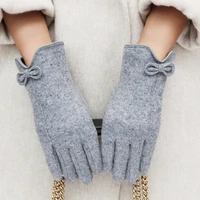 winter touch gloves cashmere wool mitten gloves female bow leather knit embroidery driving winter glove touch screen gloves e38