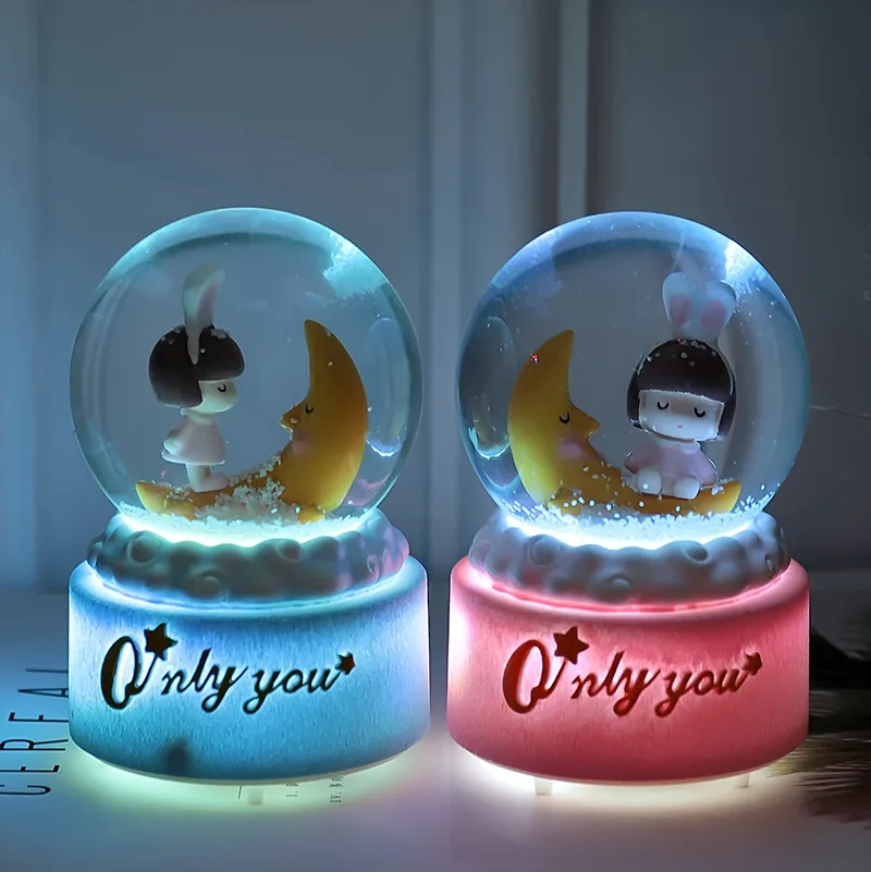 Красочные блестящие романтичные пары Девочки плавающий Снежинка музыкальная