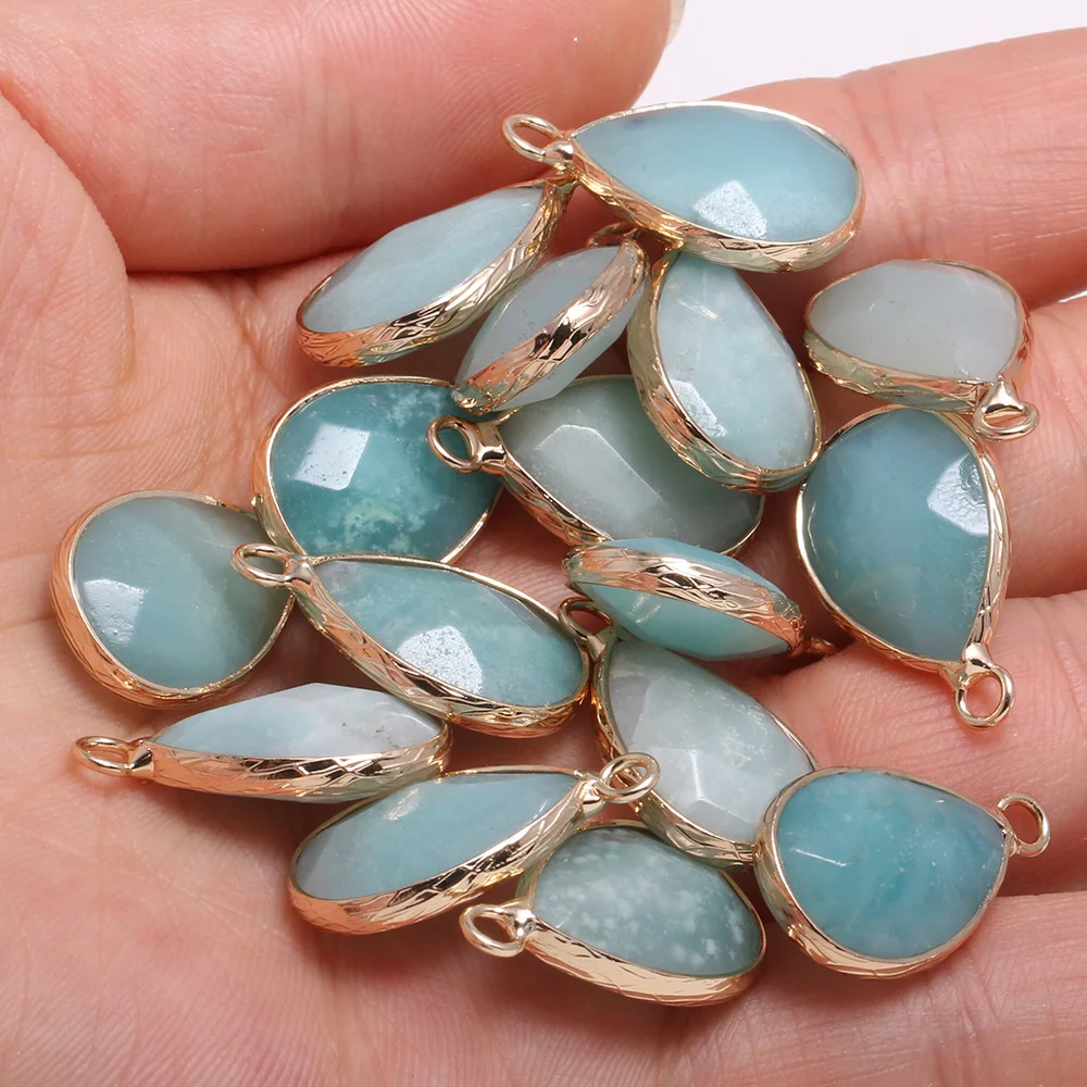 

New 5pcs Natural Stone Water Drop Shape Section Amazonite Pendants for Jewelry Making DIY Necklace Size 13x23mm