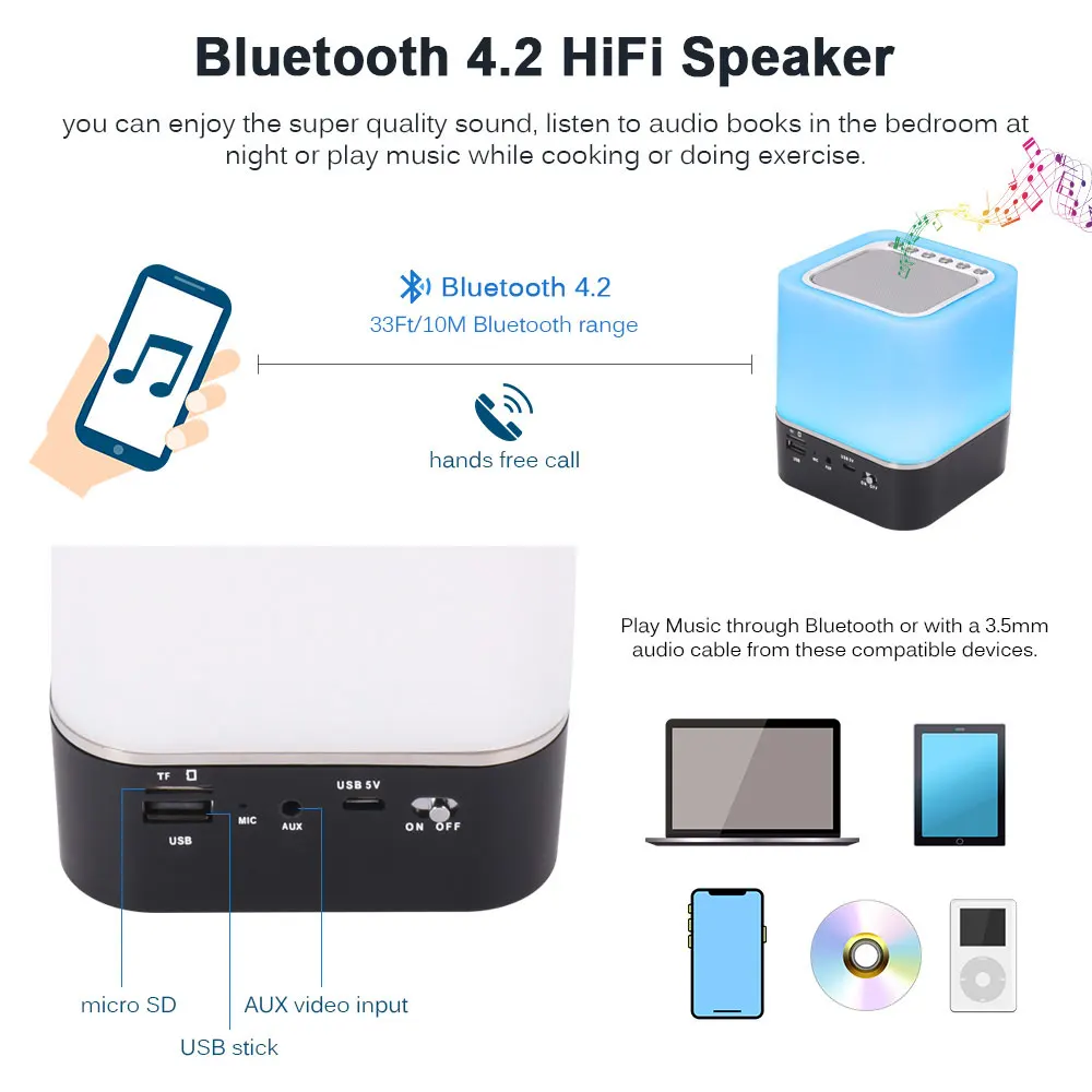 Лампа с Bluetooth динамиком светодиодный сенсорный светильник портативная