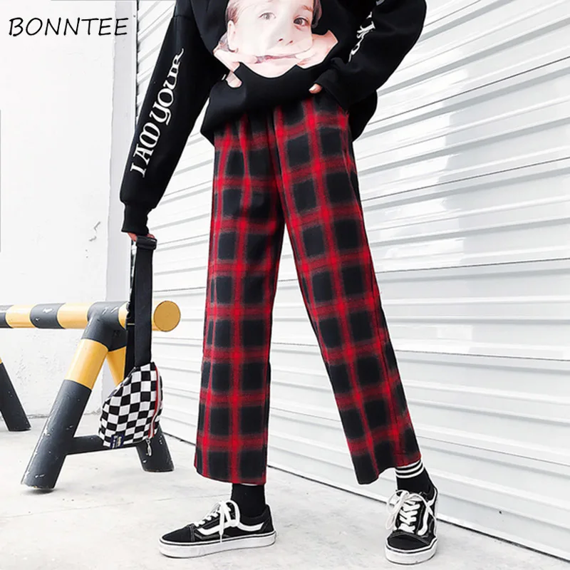 Женские летние дышащие простые клетчатые элегантные ретро брюки длиной до