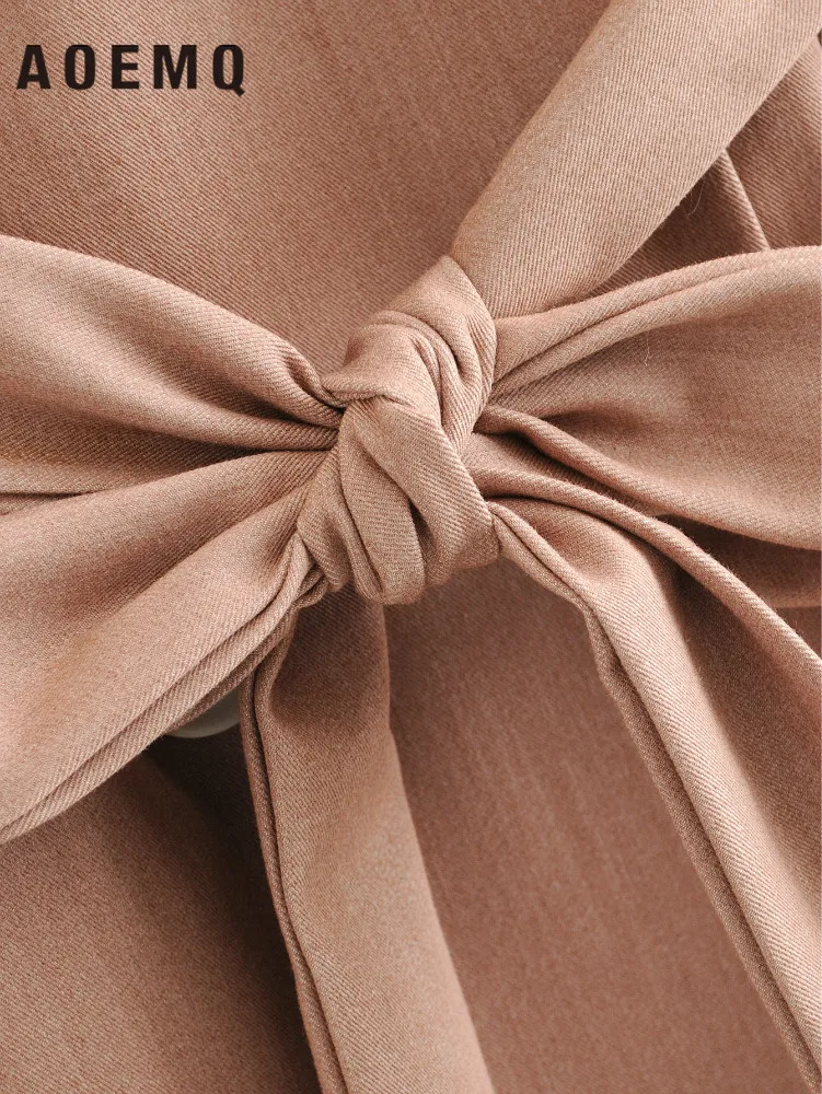 AOEMQ Модные женские комплекты блейзеры пальто и юбки деловые с бантом на шнуровке