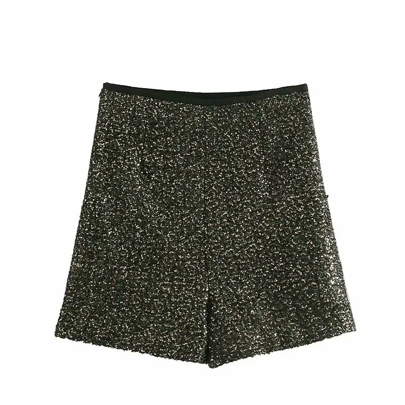 shorts ZA костюмы для женщин комплект из двух предметов блестками Блестящий яркий Блейзер Куртка и шорты с пайетками Высокая талия женские вечерние клубная одежда - Цвет: shorts