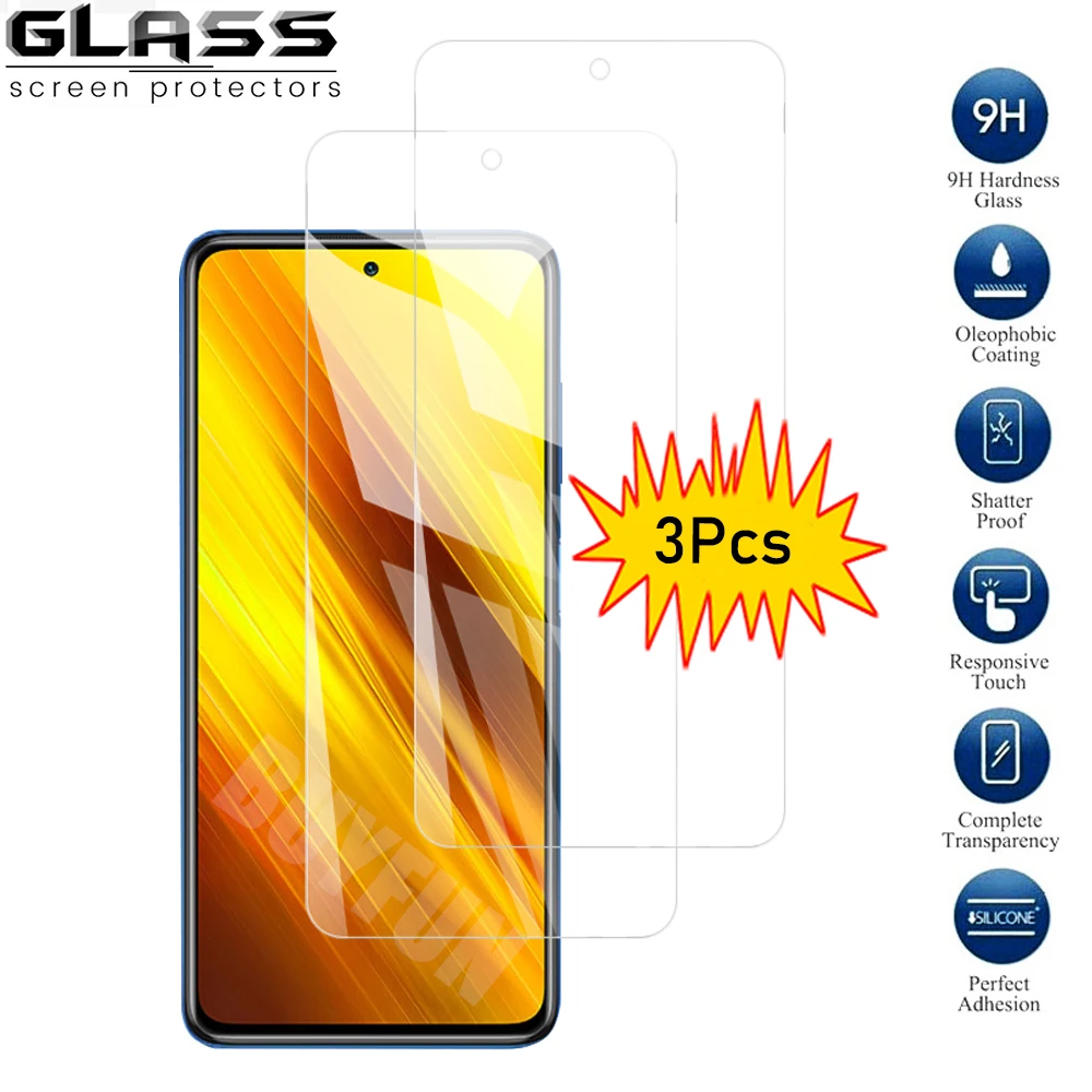 

3pcs HD Screen Film Glass For Xiaomi Poco X3 NFC Glass Screen Protector Glass For Xiaomi Poco X3 NFC Premium Protective Glass
