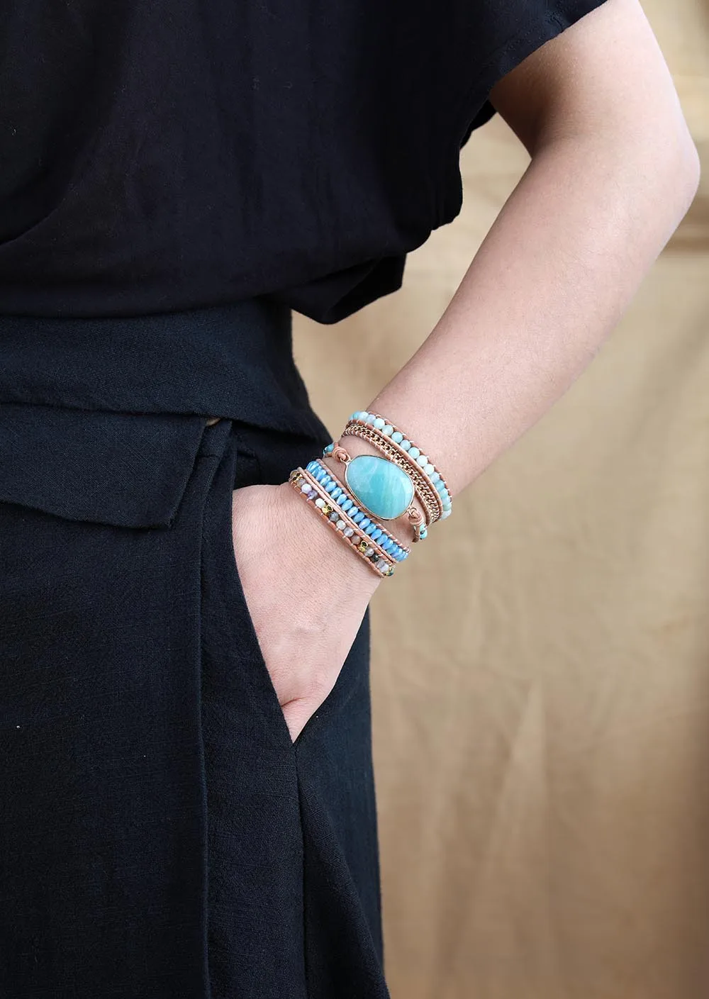Exclusive Wrap Bracelets Jewelry Handmade Natural Stone Crystal Leather Bracelet Statement Cuff Bangles Gifts | Украшения и