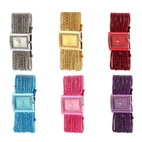 watch multi layer bead chain rhinestone inlaid alloy stylish women quartz bracelet watch for gift