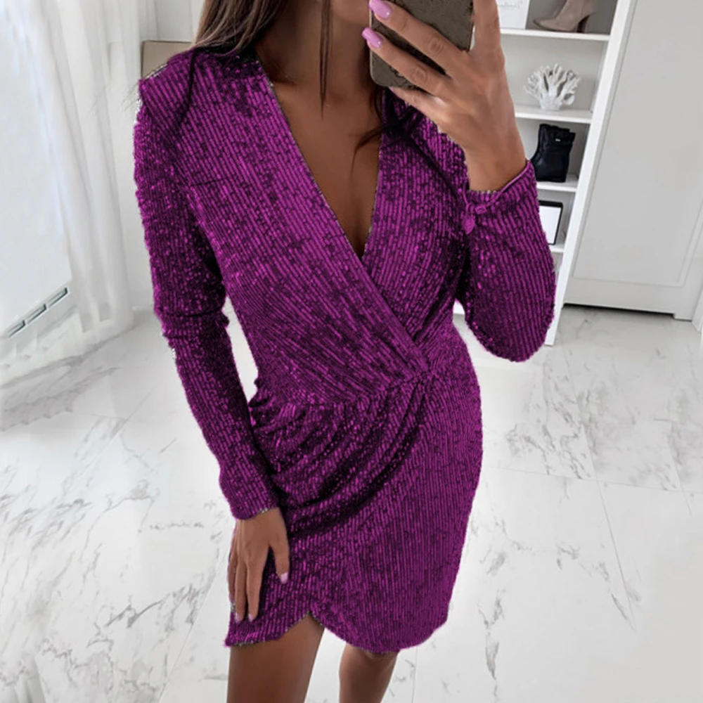 2020 сексуальное облегающее платье с v-образным вырезом зимнее блестящее