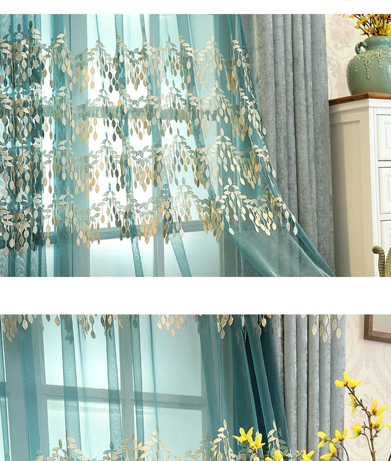 Тисненые листья, вышитый тюль, занавески для гостиной с роскошным домашним декором, для спальни, полузатемненные занавески, вуаль, WP365#40