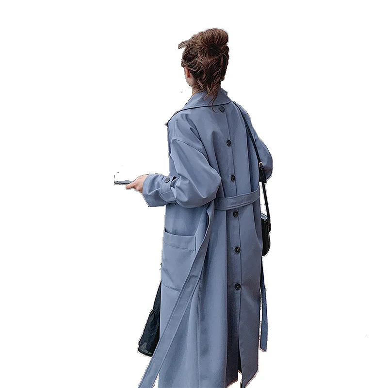 

SHENGPALAE 2020 Autumn Clothing Lapel Both Row Buckle Windbreaker Loose Coat Woman Temperament Long Fund Woman Overcoat FV323