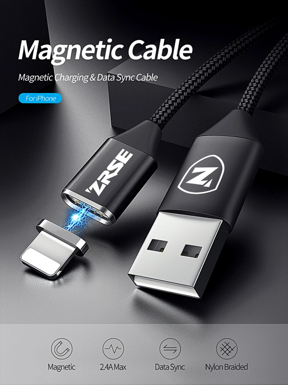 ZRSE Магнитный кабель для iPhone USB Магнитный кабель для зарядки данных Магнитный кабель для зарядки для iPhone 5S 6 6s 7 8 Plus 11 X XS XR