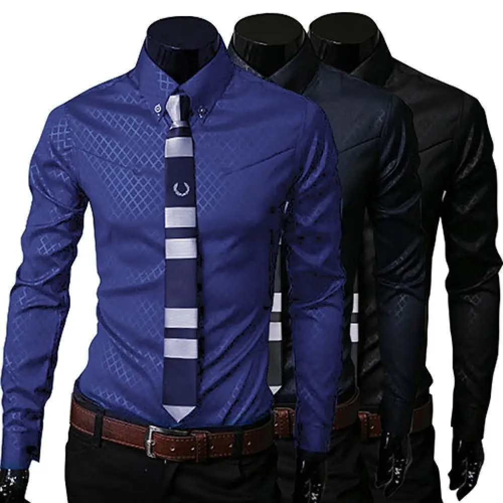 

Mens Business Shirt Casual Long Sleeved Shirt Male Social Dress Shirts Men Argyle Luxury Business Style Slim Fit Dress Shirt