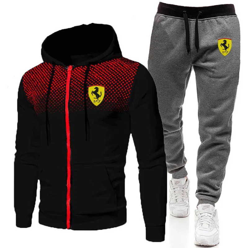

Men's Zipper Hoodie Spring Autumn Fashion Print Sports Suit Jogging Tracksuit New Arrival 2021