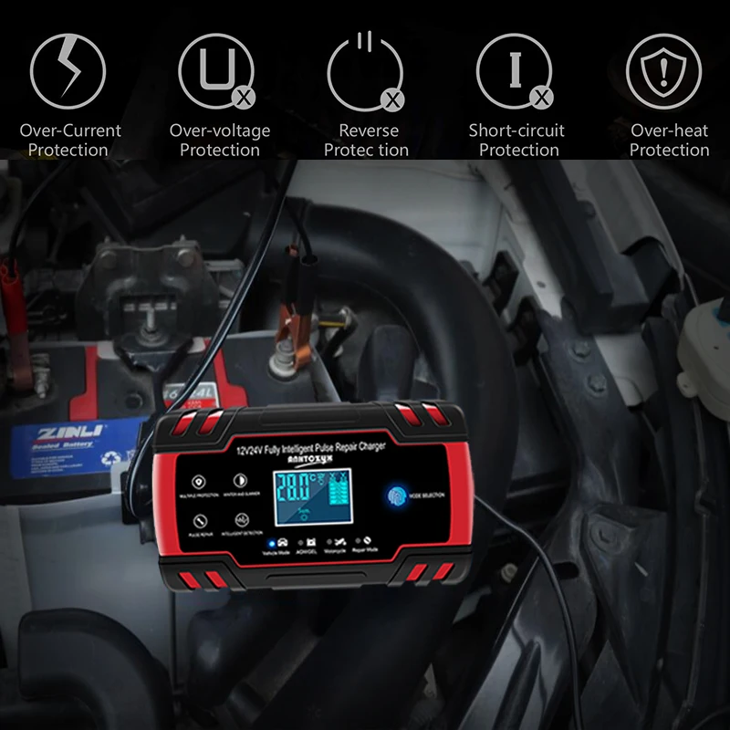 12V 24V 8A полный автоматический автомобильный Батарея Зарядное устройство Мощность