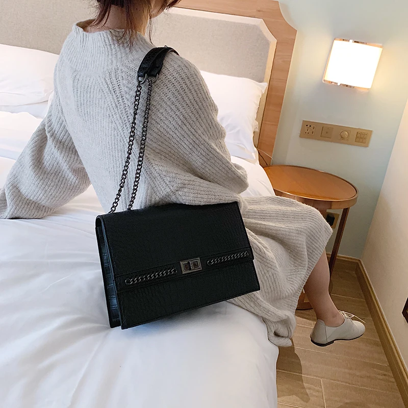 Vintage Fashion Crossbody Bag 2019 New Quality Leather Women's Designer Handbag Crocodile pattern Chain Shoulder Messenger | Багаж и