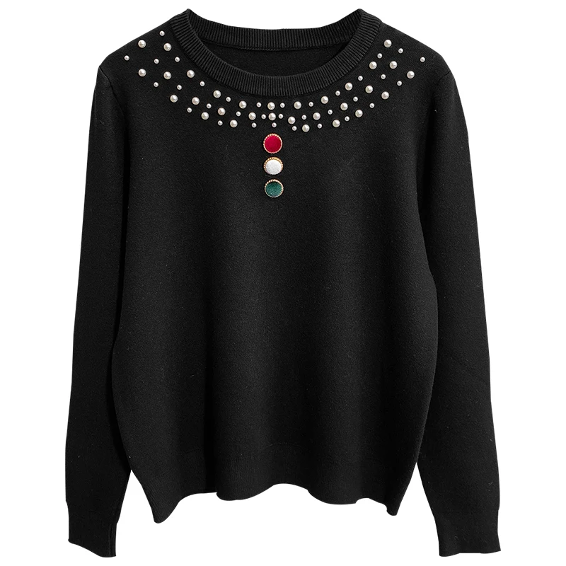 

neck sweaters female 2020 sets a new western style nail bead render sweater long-sleeved loose outside show thin coat