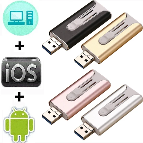 3 в 1 USB 0 флеш накопитель для iPhone/Android Type B Usb ключ OTG Флешка 256 ГБ 128 Гб 64 32 16 мини